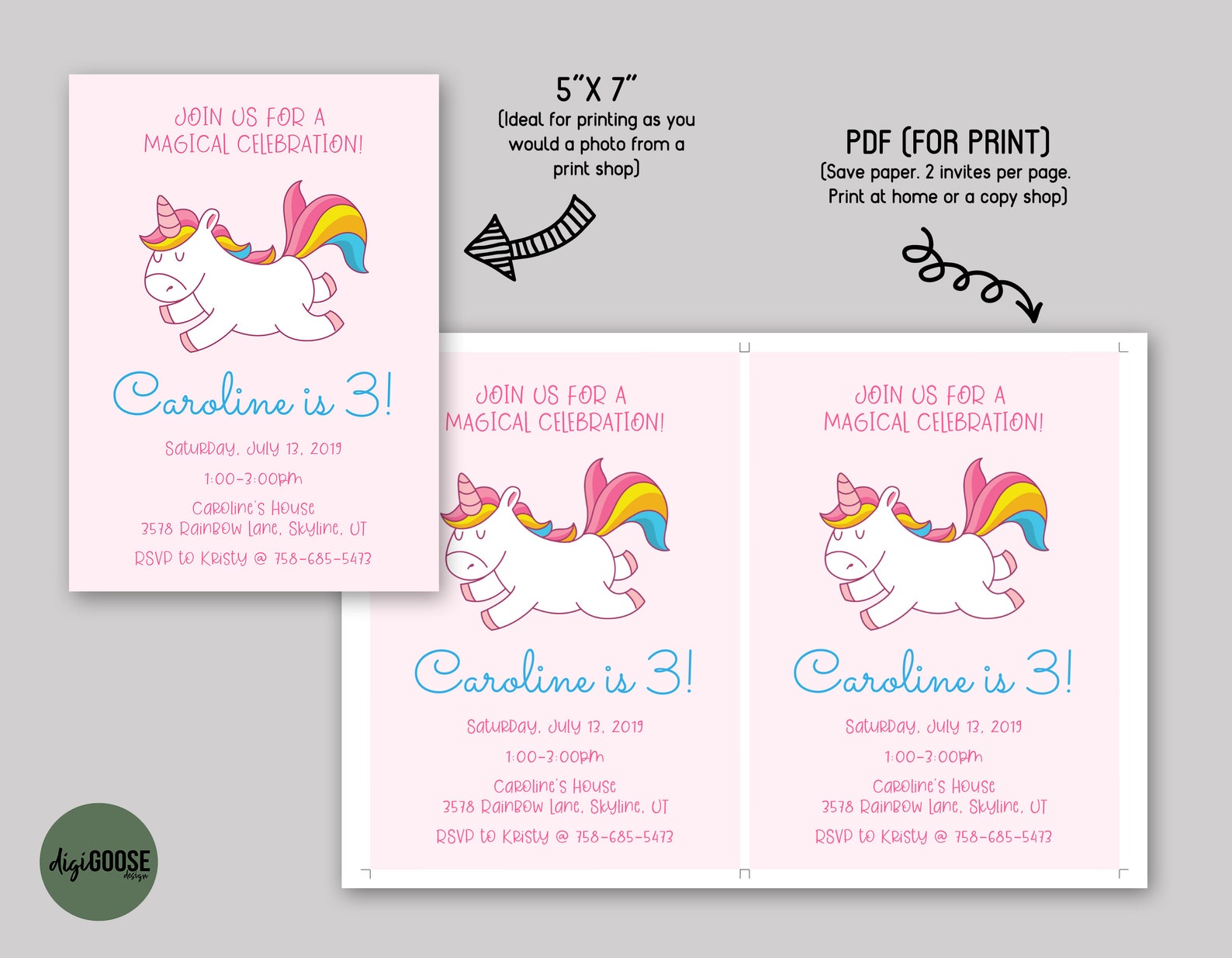 EDITABLE UNICORN Invitation Printable Unicorn Invite | Etsy