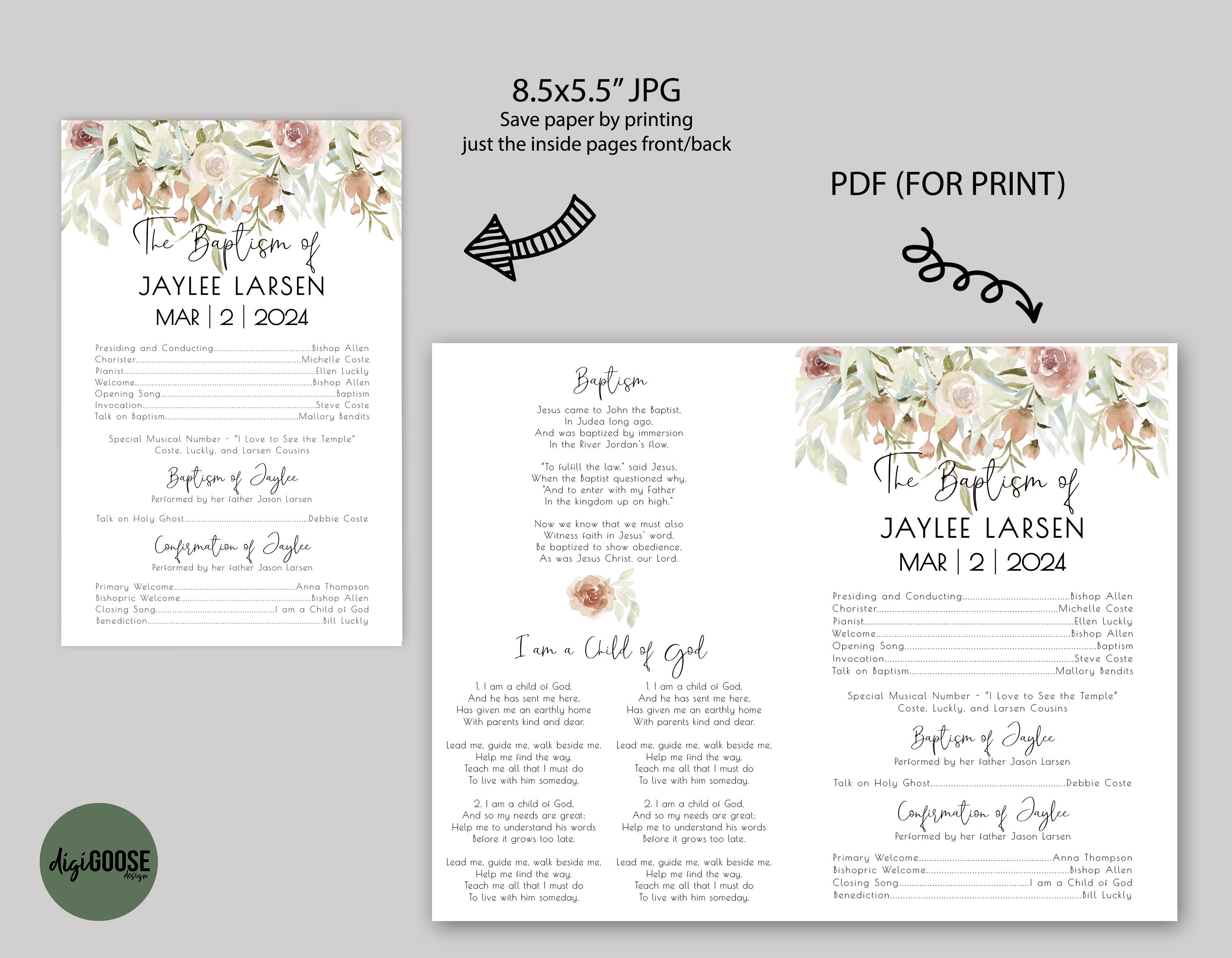 EDITABLE, LDS Baptism Program Template, Printable Baptism Program, Lds ...