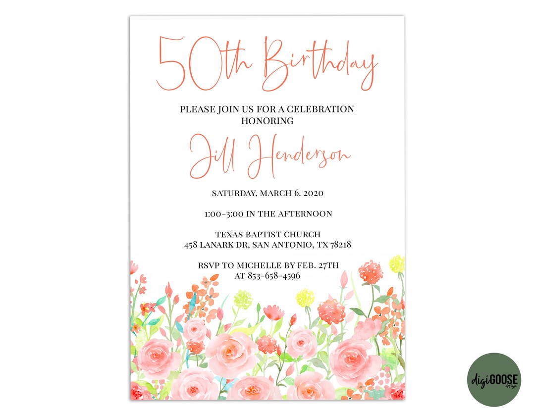 EDITABLE, 50th Birthday Invitation TEMPLATE, Printable 50th Birthday ...