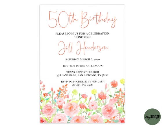 EDITABLE, 50th Birthday Invitation TEMPLATE, Printable 50th.