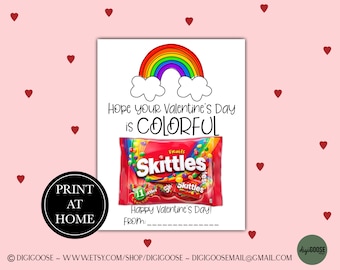 Cute Valentine Card Printable / Valentine Printables for Kids / Instant Download / School Valentine Cards for Kids / Skittles / Rainbow
