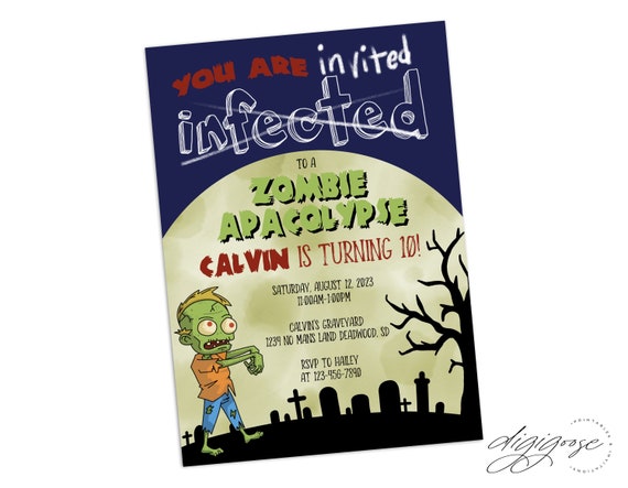 EDITABLE, Zombie Birthday Invitation TEMPLATE, Printable Invite, Zombies, Zombie, Walking Dead, DIY, Instant Download, Party Invitation