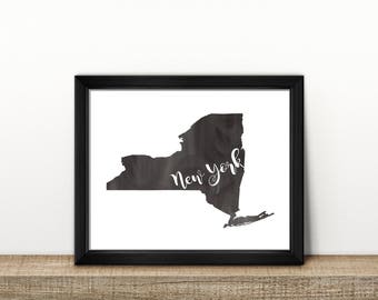 CLEARANCE // NEW York state Map // Watercolor art print // Wall Art // New York painting // US state map print // Home Decor // brush