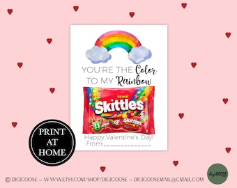 Cute Valentine Card Printable / Valentine Printables for Kids / Instant Download / School Valentine Cards for Kids / Skittles / Rainbow