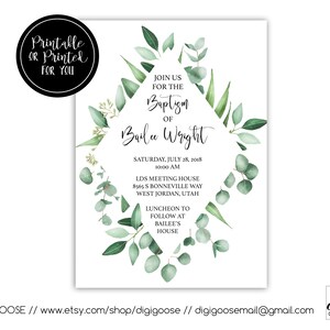 SAME DAY // Baptism invitation // Baptism announcement // baptism // Christening invitation // Printable // Greenery // Unisex