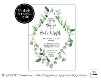 SAME DAY // Baptism invitation // Baptism announcement // baptism // Christening invitation // Printable // Greenery // Unisex