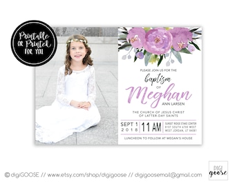 SAME DAY // Baptism invitation // Baptism announcement // LDS baptism // Lds Girl Baptism invitation // Personalized // Printable // Floral