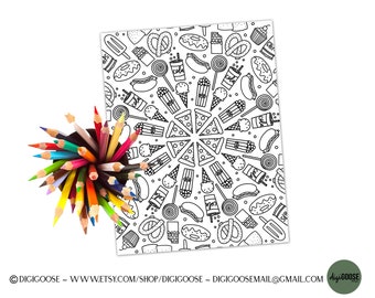 Digital download // COLORING PAGES // Adult coloring pages // Food Coloring page // Doodle // digital download