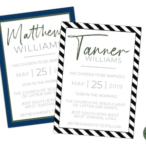 2 EDITABLE, 2 LDS Baptism Invitation Template, Printable Baptism Announcement, Lds boy baptism, Lds baptism, DIY, Instant Download