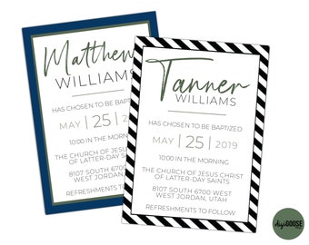 2 EDITABLE, 2 LDS Baptism Invitation Template, Printable Baptism Announcement, Lds boy baptism, Lds baptism, DIY, Instant Download