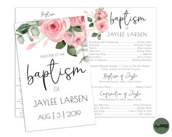 EDITABLE, LDS Baptism Program Template, Printable Baptism Program, Lds girl baptism, Lds baptism, DIY, Editable Template, Floral, watercolor