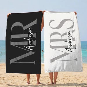 Custom Couple Beach Towel, Personalized Mr. and Mrs. Beach Towel, His and Hers Newlywed Gift, Newlywed Gift, Wedding Gift, Honeymoon Gift