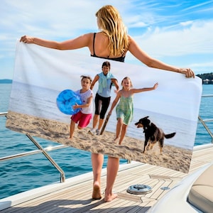 Custom Photo Beach Towel, Personalized Family Photo Bath Towel, Family Matching, Father&#39;s Day, Anniversary, Christmas Gift, Portre, Picture