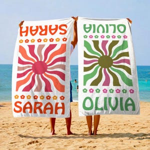 Retro Multi Style Personalized Gifts, Retro Personalized Beach Towel, Beach Towel With Name, Birthday Vacation Gift, Summer Gift for Her,