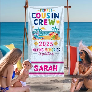Personalized Cousin Crew Beach Towel, Matching Cousin Trip Gift, Summer Beach Gift For Cousin, Cousin Vacation Unique Gift