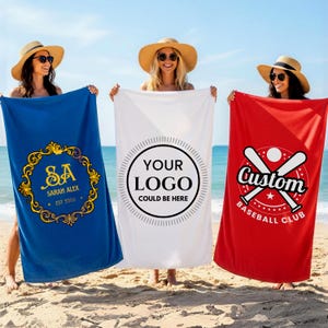 Custom Logo Beach Towel, Personalized Team Logo Beach Towel, Custom Sports Towel for Baseball, Tennis, Ideal for University & Club Gifts