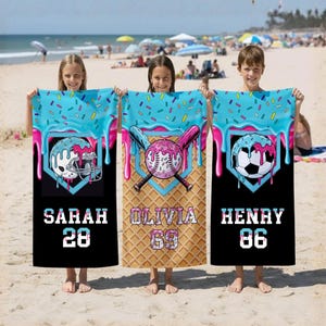 Personalized Ice Cream Drip Baseball Beach Towel, Custom Drip Pool Towel,  Fun Summer Gift