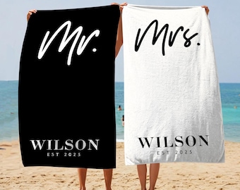 Custom Couple Towel, Personalized Mr. and Mrs. Beach Towel, His and Hers Newlywed Gift, Just Married Bride Gift, Honeymoon Gift, Couple gift