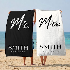 Custom Couple Towel, Personalized Mr. and Mrs. Beach Towel, His and Hers Newlywed Gift, Bride Personalized Beach Towel, Wedding Gift