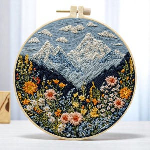 Mountain Floral Embroidery Kit: 15cm DIY Needlepoint Beginner Set