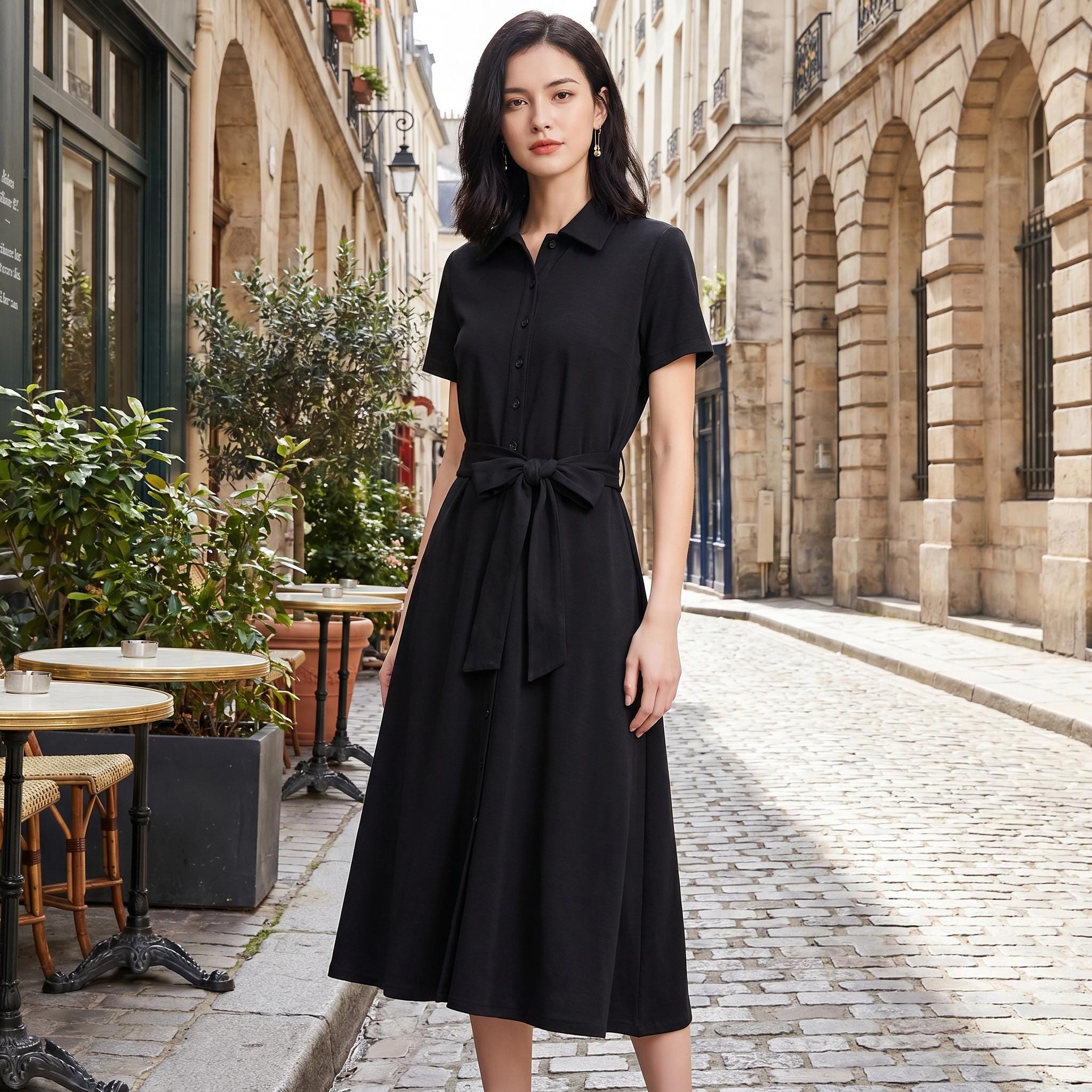 a-line black dress Black A-Line Round Neck Pleated Satin Homecoming Short Prom Graduation Dress