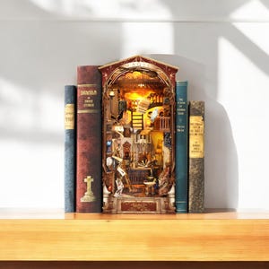DIY Magic Book Nook Kit | Light-Up Miniature Library Diorama | Build-Your-Own Bookshelf Insert | Gift for Book Lovers & Crafters
