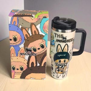 Labubu Themed Stanley Cup | Cute Kawaii Tumbler With Lid  Straw | 9 Adorable Styles | Reusable Travel Mug for Hot & Cold Drinks