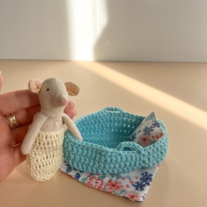 Little mouse, baby mouse, mouse doll, fabric doll, mouse for doll house, mouse in a basket, miniature mouse, collector&#39;s doll, 8 cm