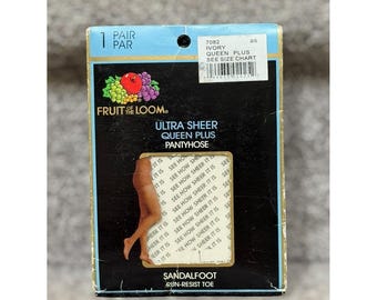 Medias Fruit of the Loom Ultra Sheer Queen Plus, color marfil, nuevas, vintage 2005.