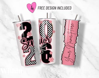 2026 Senior Theme Tumbler Wrap, Custom Senior Tumbler 20oz Skinny Tumbler Sublimation Design, Graduation Checkered Design Tumbler Wrap PNG