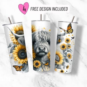 Highland Cow Tumbler Wrap, Rustic Cow 20oz Tumbler Sublimation Design, Monarch Butterfly Tumbler Wrap PNG, Farmhouse Country Style Wrap PNG