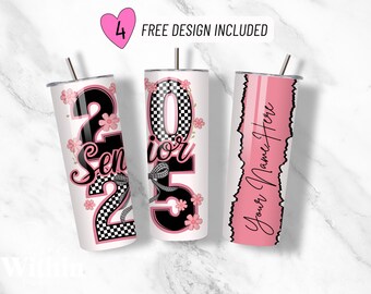 2025 Senior Theme Tumbler Wrap, Custom Senior Tumbler 20oz Skinny Tumbler Sublimation Design, Graduation Checkered Design Tumbler Wrap PNG