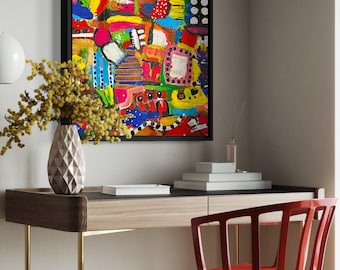 Obra de arte abstracta pintada a mano - Cuadros únicos hechos a mano de 30x30x3 cm, listos para colgar.