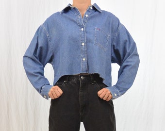 denim crop top shirt