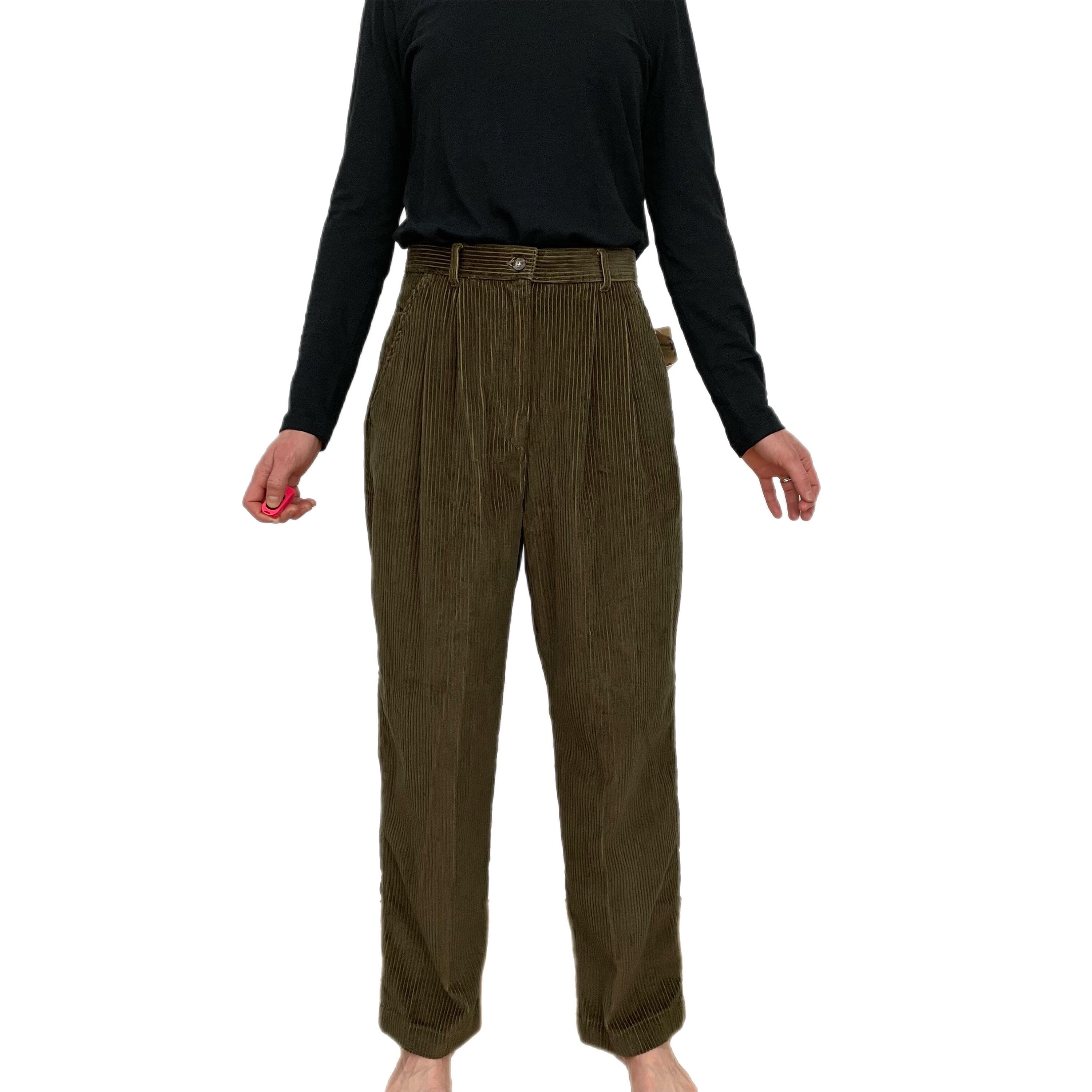 Green Corduroy Pants Women, High Waisted Pants, Loose Fit Corduroy Slacks,  Elastic Waist Pants With Pocket, Plus Size Pants Ylistyle C2555 