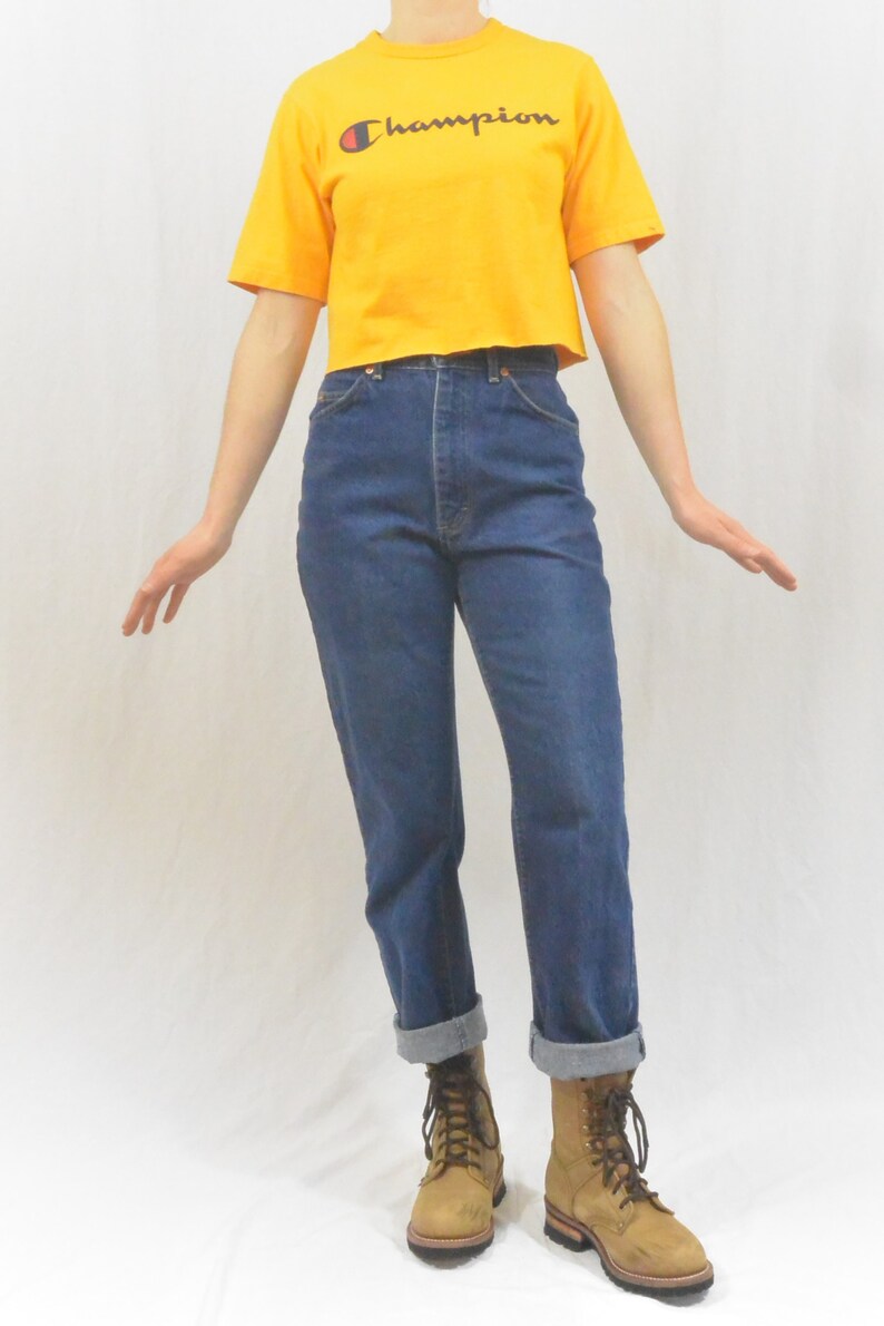 Vintage Champion Cropped T Shirt Retro Old School Upcycled Champion Crop Top Sporty OOAK XS-Small