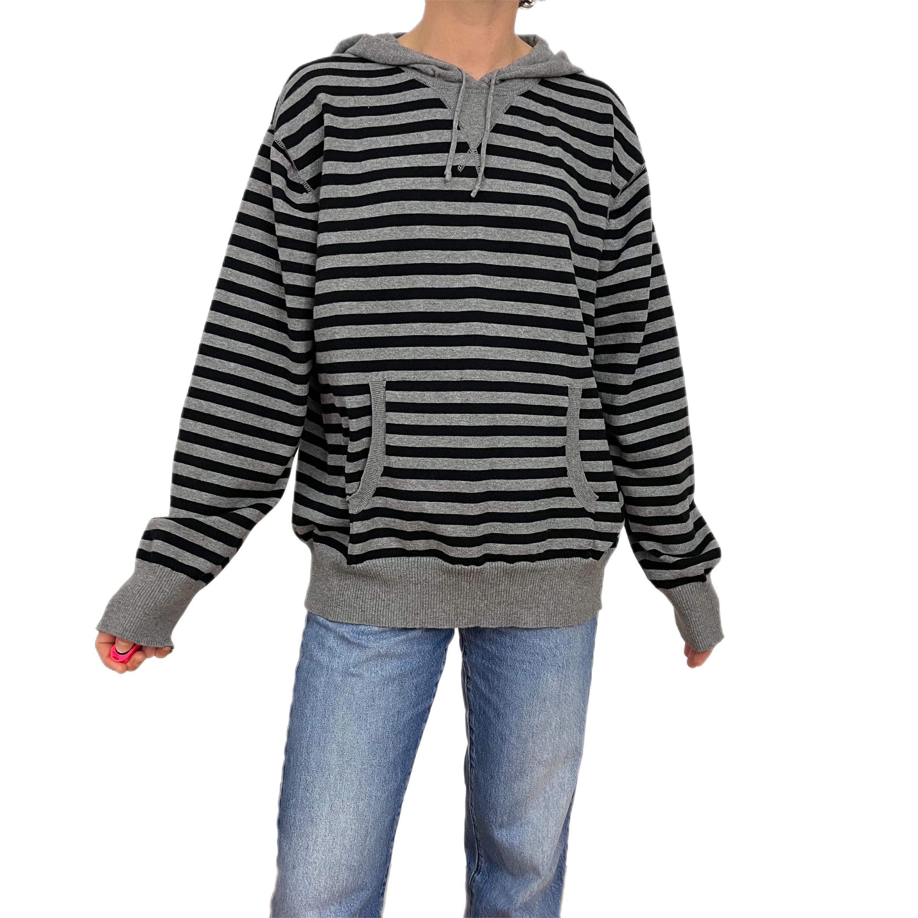 Black and gray striped hoodie sale