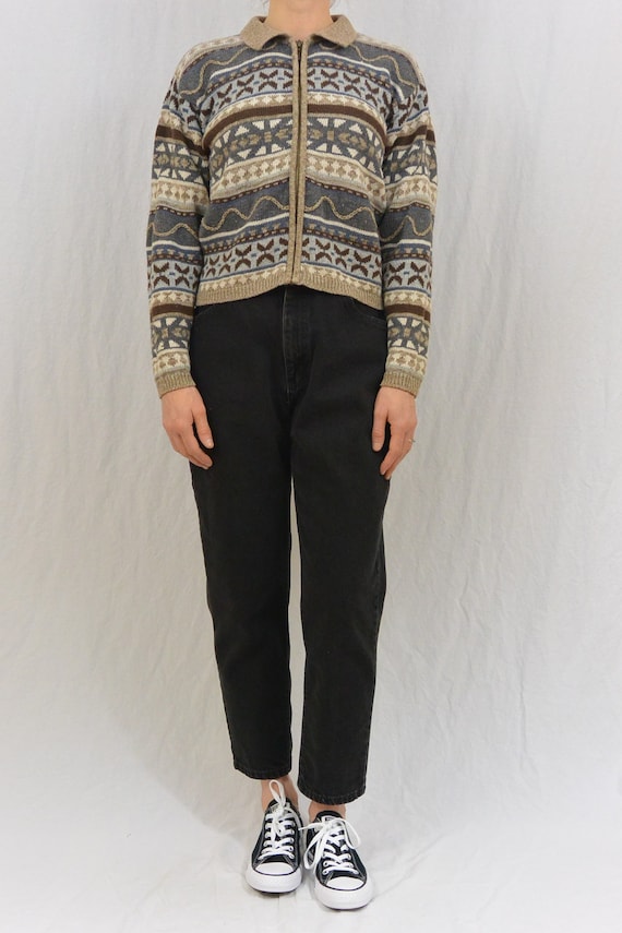 Vintage Cropped Nordic Cardigan, Small Cardigan, M