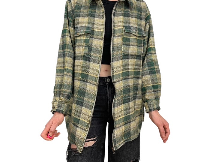 Vintage 90's Zip up Flannel Shirt, 47 Bust, Grunge, Goblincore, Earthy Clothing Etsy