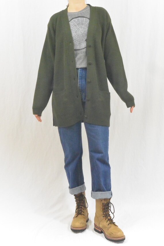 Vintage Oversized Olive Green Ribbed Cardigan, Yar