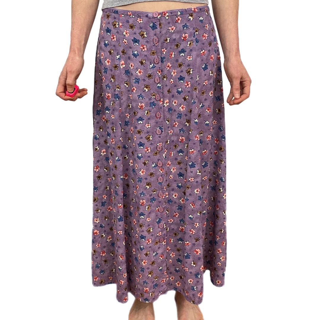 90s Teal Silk Floral Maxi Skirt (L/XL)