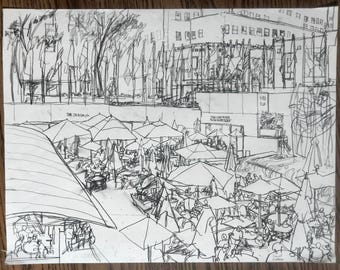 Obra de arte original en venta. Dibujo del Rockefeller Center (pieza única).