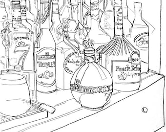 Flessen. Originele tekening te koop (uniek)