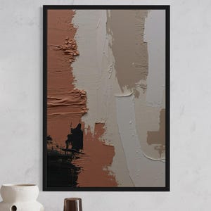 Abstract Textured Terracotta Impasto Print: Minimalist Beige Wall Art