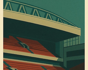 Minimalistisk väggkonst med Anfield | Tryck av Liverpool FC-stadion | Digital nedladdning av retrofotboll | 8,5x11, 11x14, 18x24, 24x36