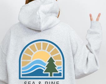 Long Island-hoodie, sweater strandliefhebber, dennenboom hoodie, cadeau natuurliefhebber, kuststrandtrui, surfshirt