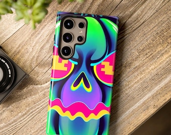 Skimrande regnbågsfärgat metalliskt pumpa-telefonskal, glitchy, läskigt spöke, present till honom, läskig Halloween, iPhone Google Pixel, Samsung, Y2K-tillbehör