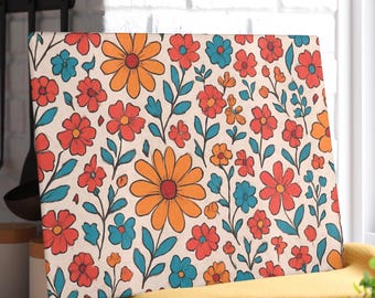 Tabla de cortar de vidrio con flores silvestres vintage, decoración de cocina retro, regalo floral de inauguración de la casa para ella, bandeja para servir flores, tabla de charcutería caprichosa