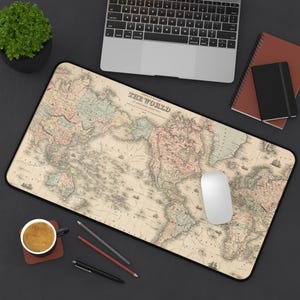 Vintage Weltkarte Maus Pad 1858 J.H. Colton Mercator Print Antike Schreibtischmatte Geschenk für Reisende Dekor Ergonomische Bürozubehör Studie