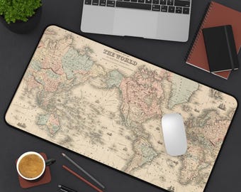 Vintage World Map Mouse Pad 1858 J.H. Colton Mercator Print Antique Desk Mat Gift for Travelers Decor Ergonomic Office Accessories Study